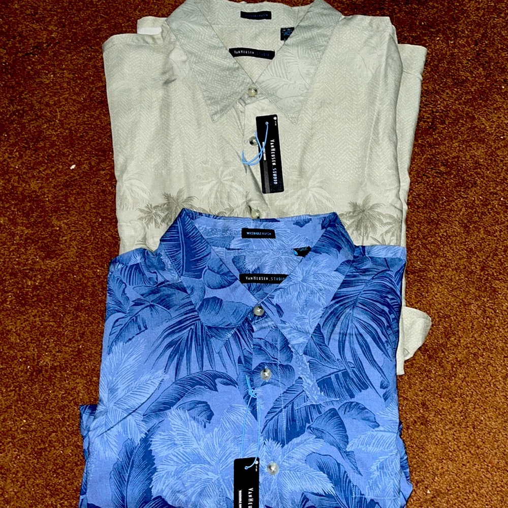 Two Men’s Van Heusen tropical print shirts XXL